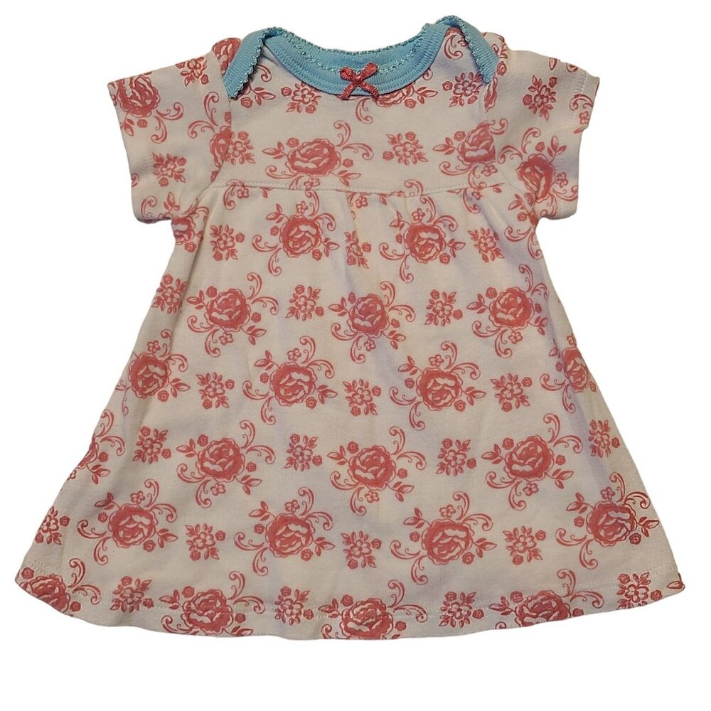 Gerber Baby Dress 0-3M Floral Rose Print Pink Blue